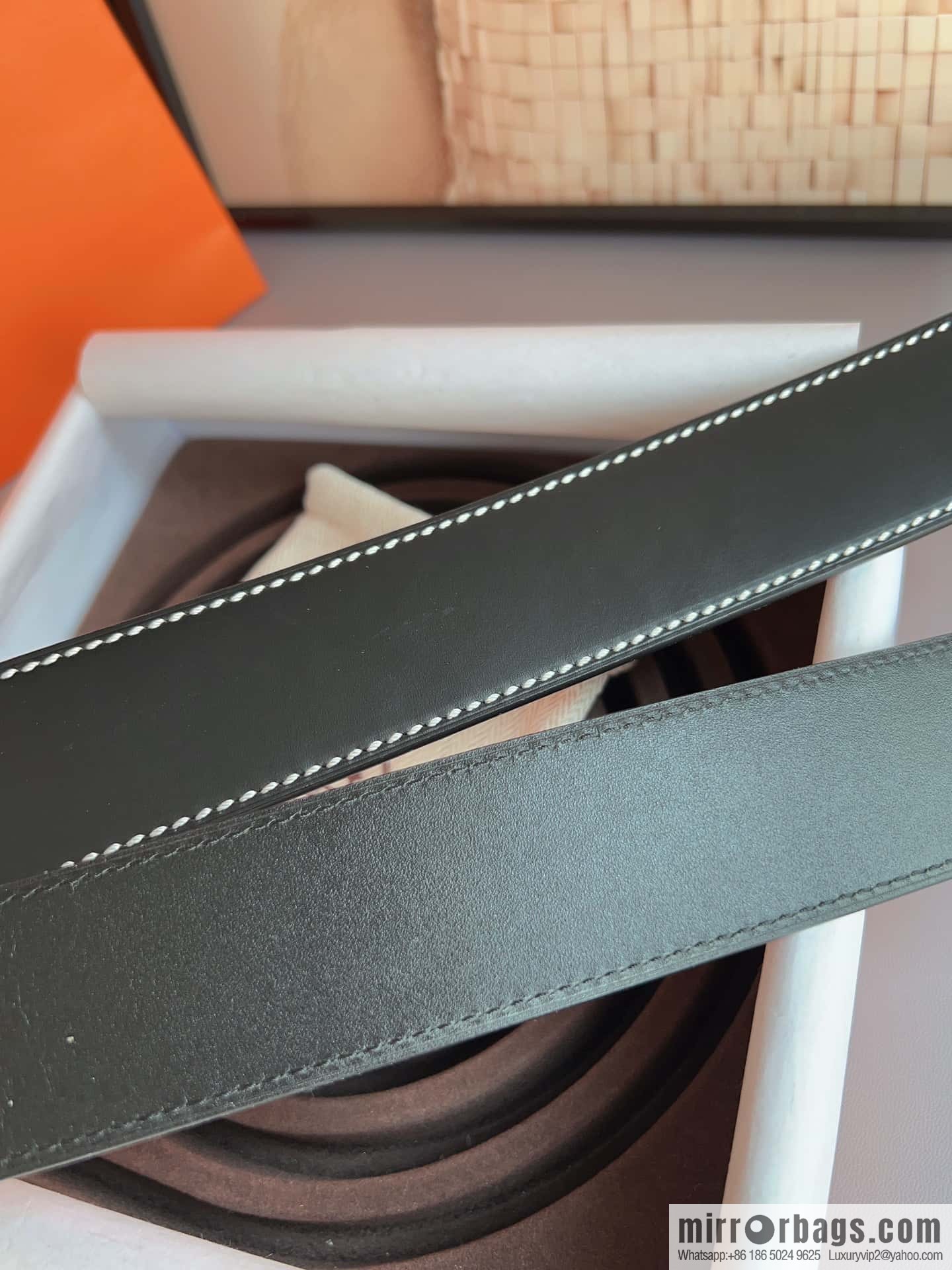 Hermes, stainless steel metal rolling sand process, double-sided cowhide belt 3.8cm
