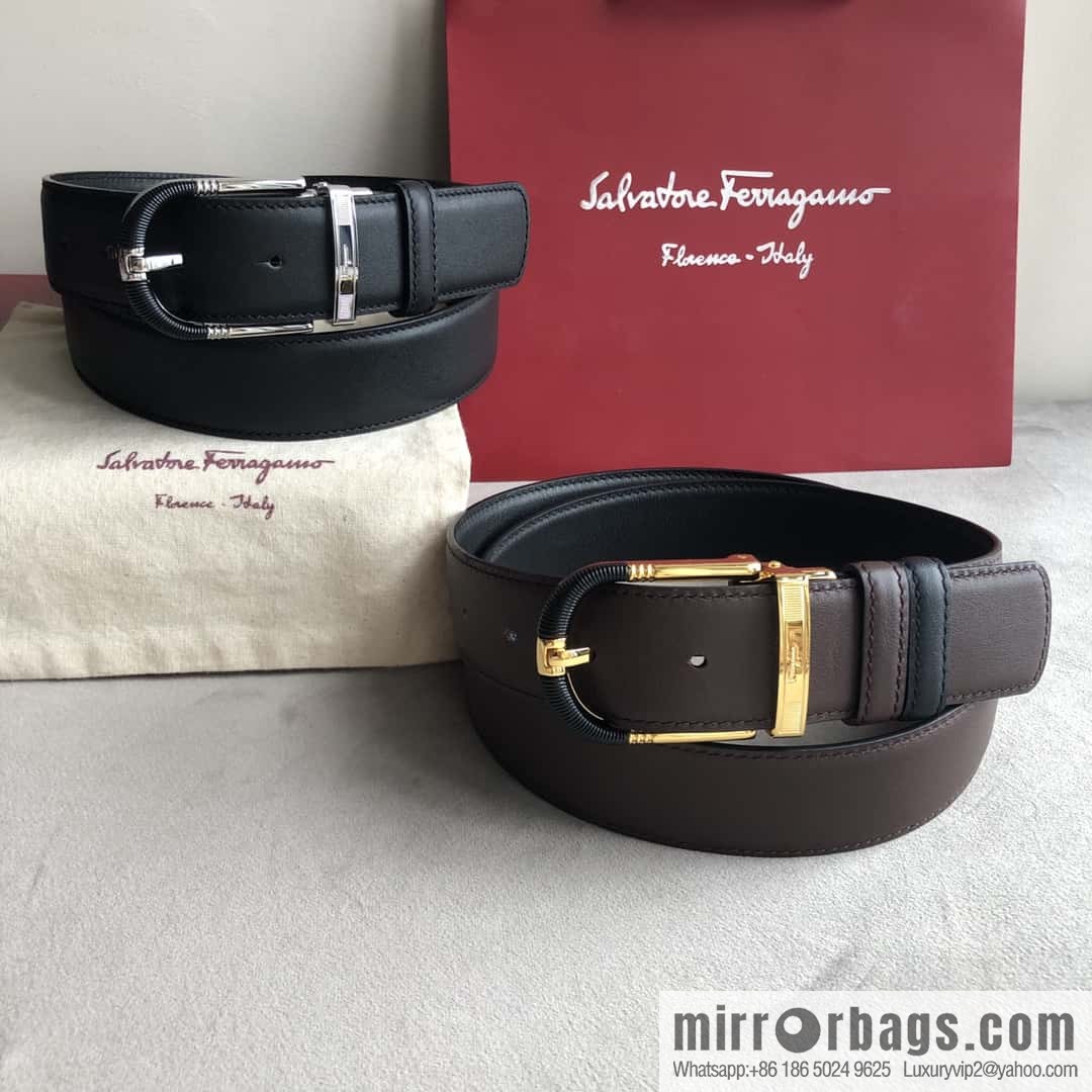 Ferragamo Ferragamo, men's 3.5cm pin buckle, double-sided first-layer cowhide belt