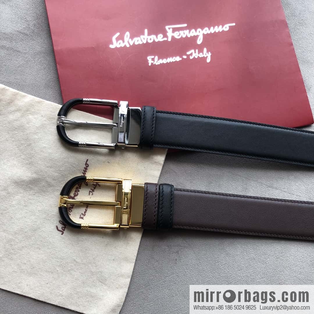 Ferragamo Ferragamo, men's 3.5cm pin buckle, double-sided first-layer cowhide belt