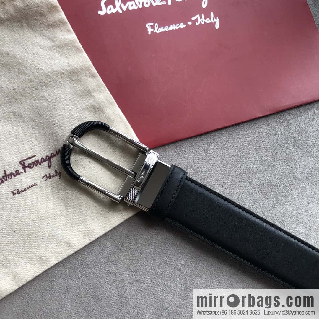 Ferragamo Ferragamo, men's 3.5cm pin buckle, double-sided first-layer cowhide belt