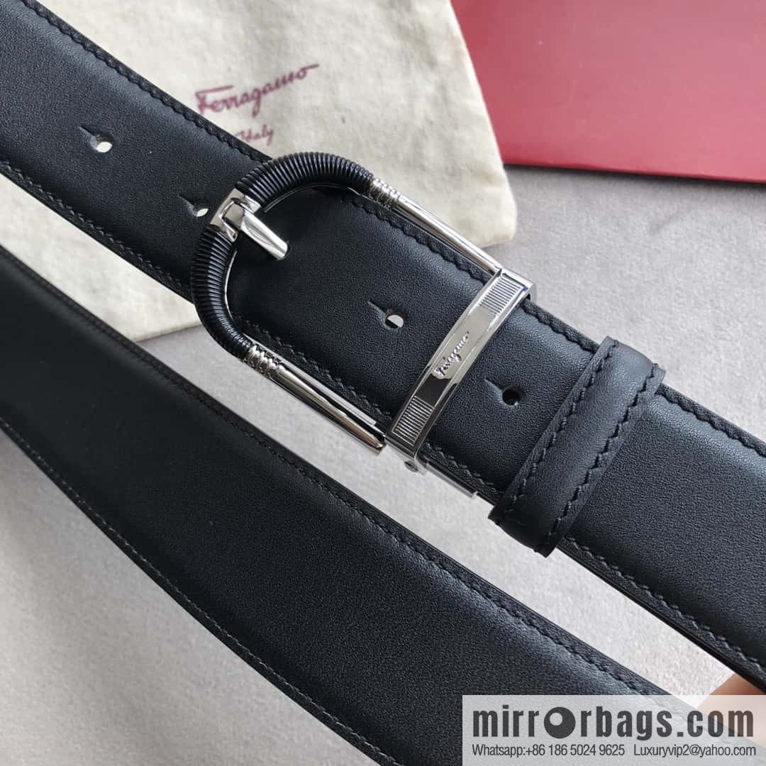 Ferragamo Ferragamo, men's 3.5cm pin buckle, double-sided first-layer cowhide belt