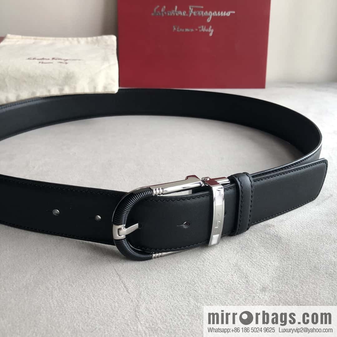Ferragamo Ferragamo, men's 3.5cm pin buckle, double-sided first-layer cowhide belt