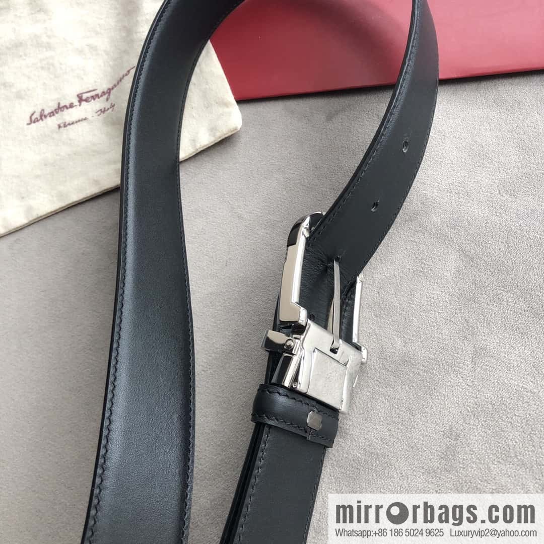 Ferragamo Ferragamo, men's 3.5cm pin buckle, double-sided first-layer cowhide belt