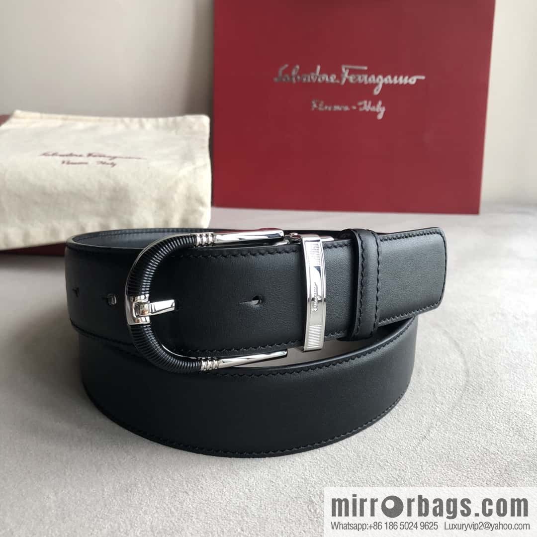 Ferragamo Ferragamo, men's 3.5cm pin buckle, double-sided first-layer cowhide belt