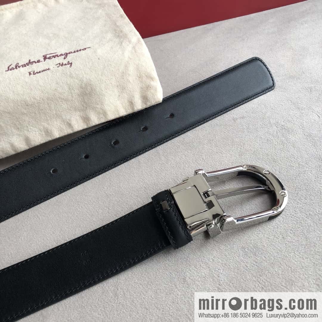 Ferragamo Ferragamo, men's 3.5cm pin buckle, double-sided first-layer cowhide belt