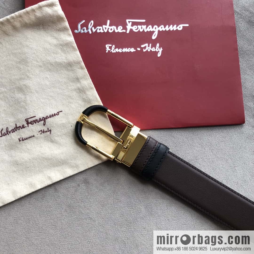 Ferragamo Ferragamo, men's 3.5cm pin buckle, double-sided first-layer cowhide belt
