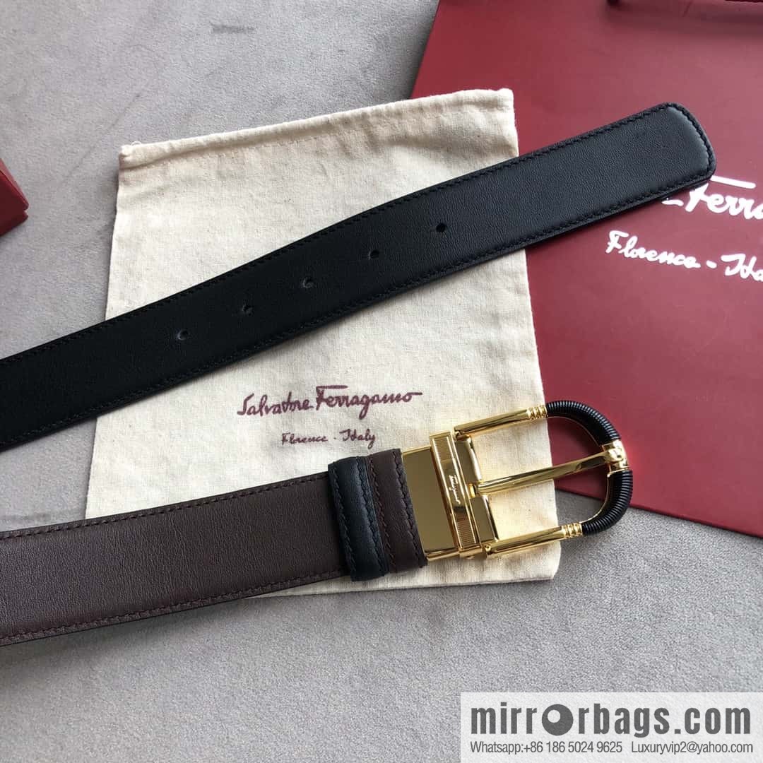 Ferragamo Ferragamo, men's 3.5cm pin buckle, double-sided first-layer cowhide belt
