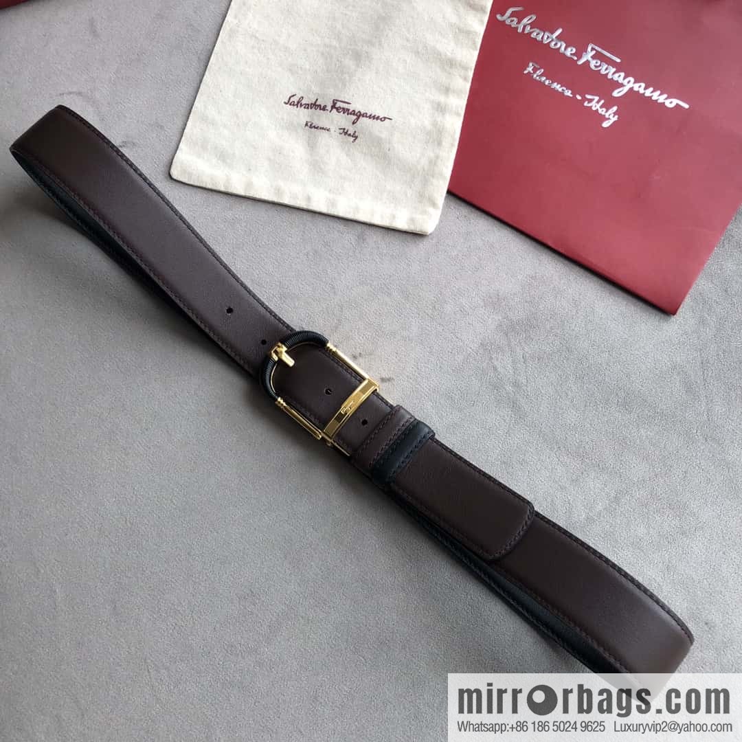 Ferragamo Ferragamo, men's 3.5cm pin buckle, double-sided first-layer cowhide belt