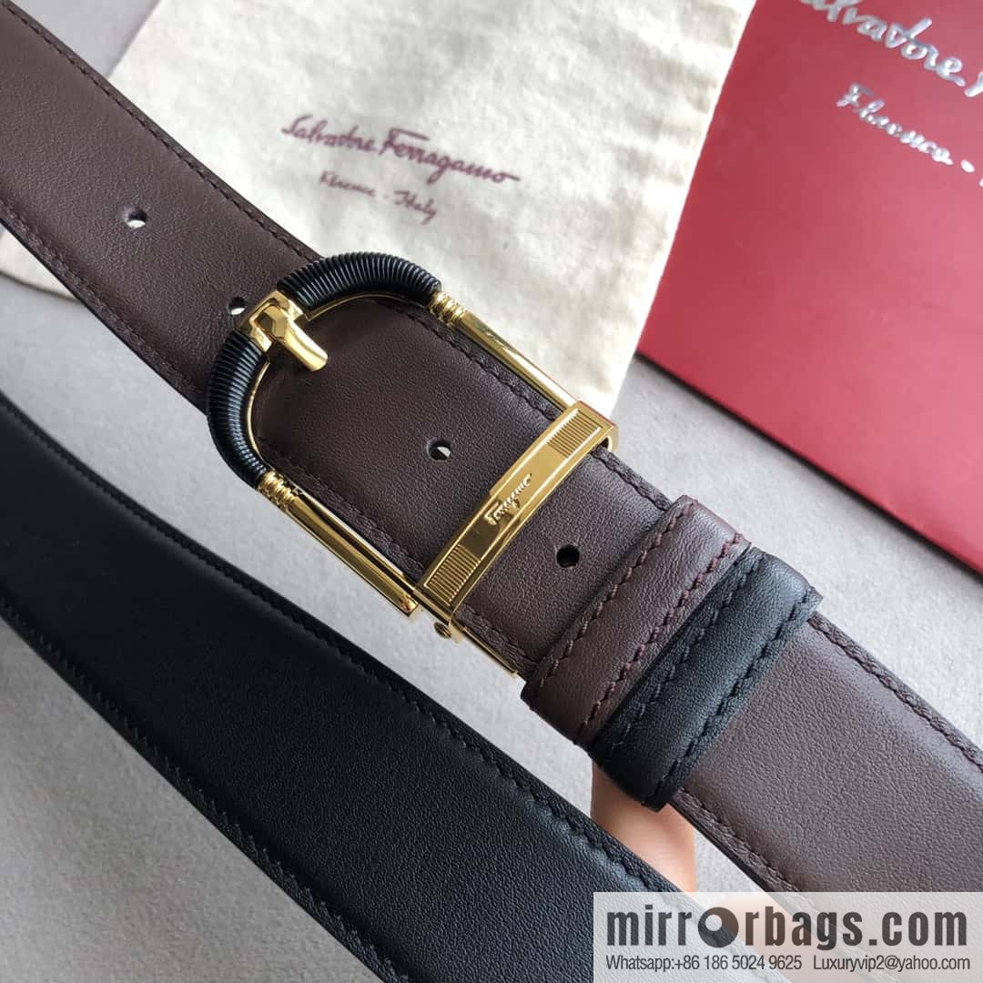 Ferragamo Ferragamo, men's 3.5cm pin buckle, double-sided first-layer cowhide belt