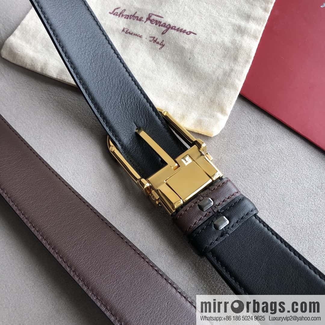 Ferragamo Ferragamo, men's 3.5cm pin buckle, double-sided first-layer cowhide belt