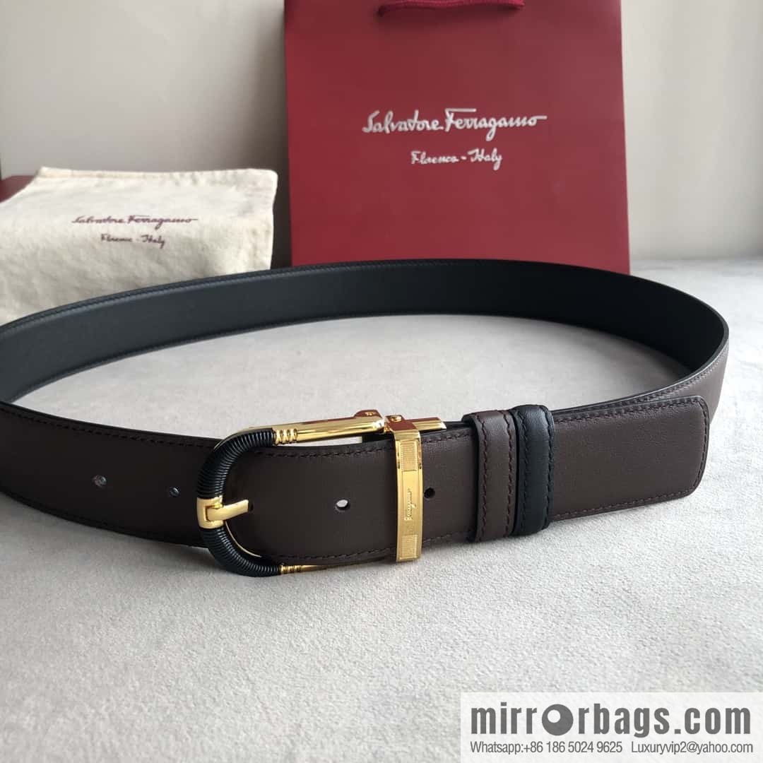 Ferragamo Ferragamo, men's 3.5cm pin buckle, double-sided first-layer cowhide belt