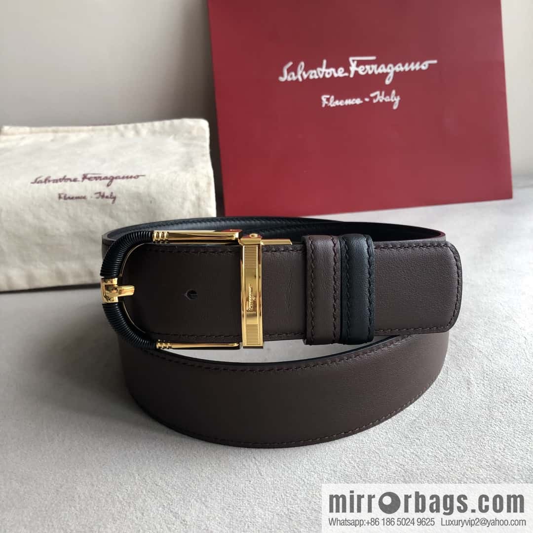 Ferragamo Ferragamo, men's 3.5cm pin buckle, double-sided first-layer cowhide belt