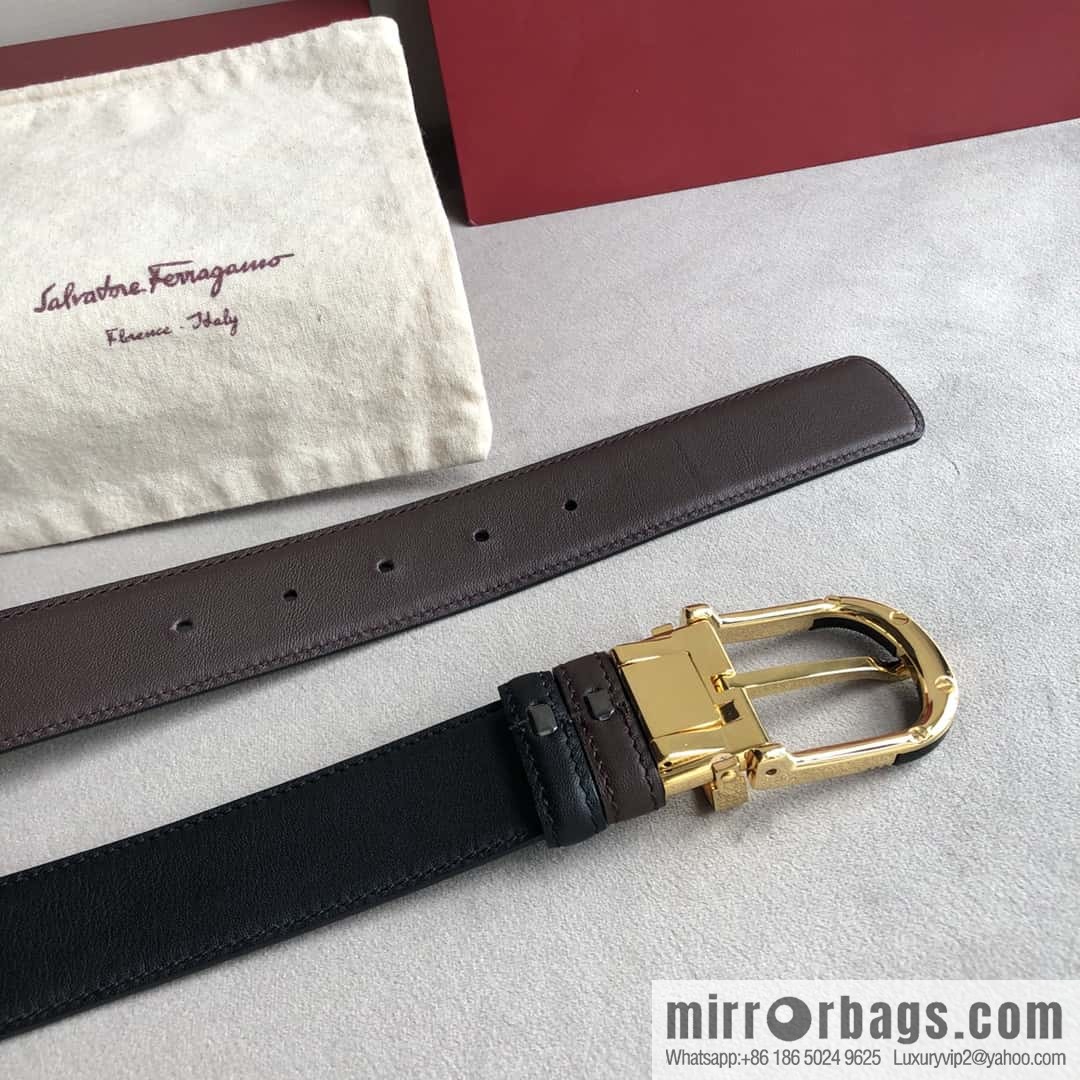 Ferragamo Ferragamo, men's 3.5cm pin buckle, double-sided first-layer cowhide belt