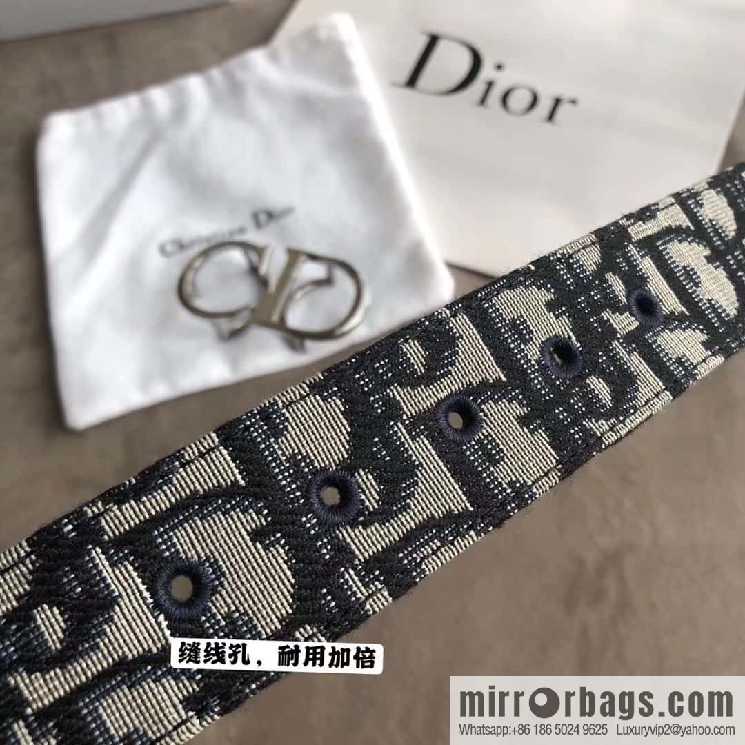 DIOR OBLIQUE printed with black cowhide lychee double-sided external 3.5CM belt