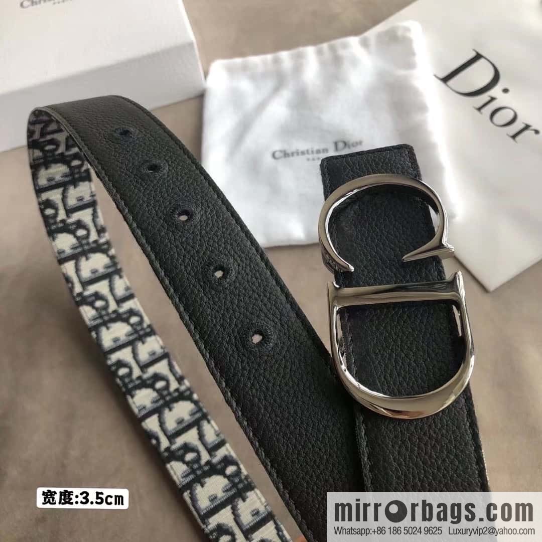 DIOR OBLIQUE printed with black cowhide lychee double-sided external 3.5CM belt