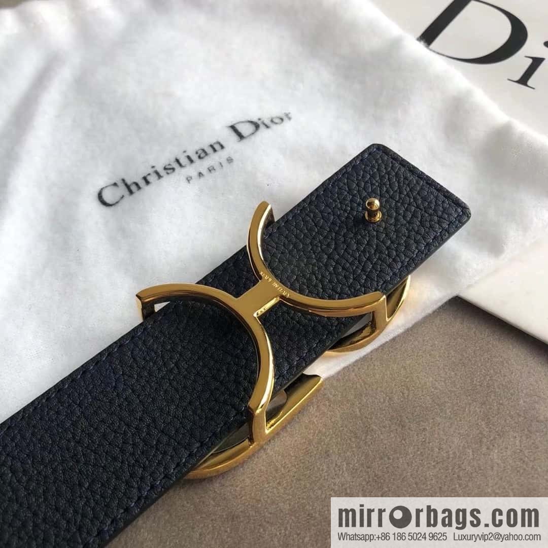 DIOR OBLIQUE printed with black cowhide lychee double-sided external 3.5CM belt
