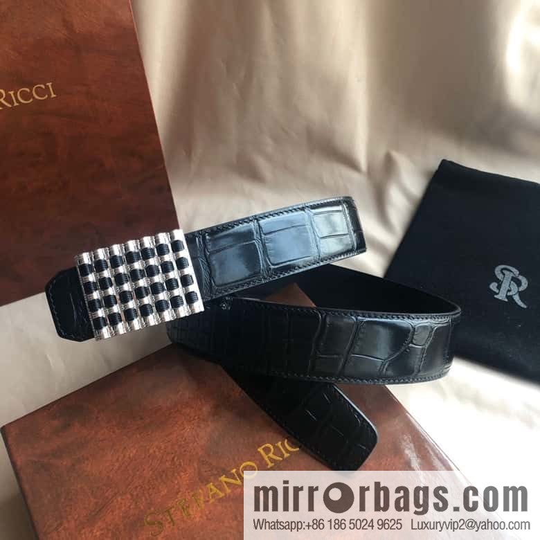 Stefano Ricci Stephen, stainless steel acrylic hanging buckle 3.8cm alligator belt