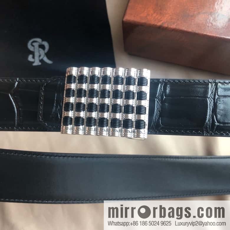Stefano Ricci Stephen, stainless steel acrylic hanging buckle 3.8cm alligator belt