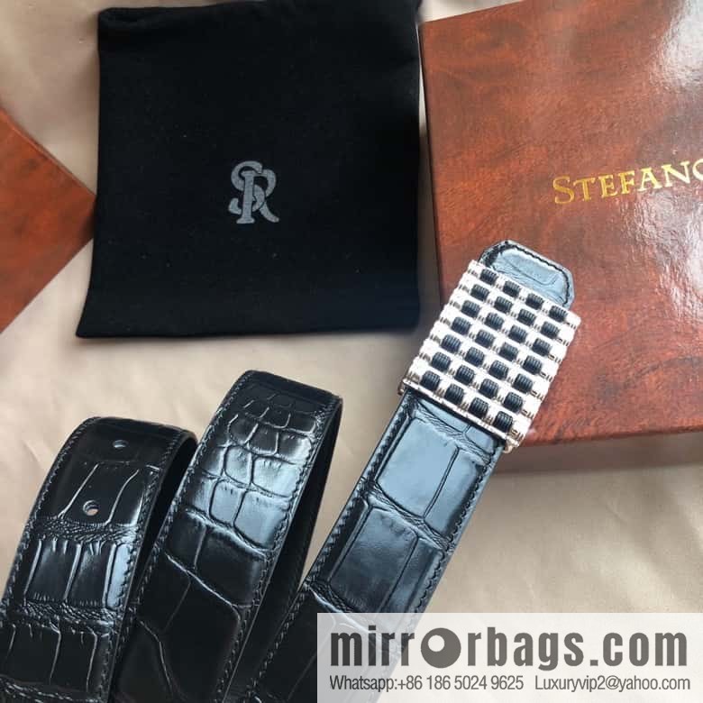 Stefano Ricci Stephen, stainless steel acrylic hanging buckle 3.8cm alligator belt