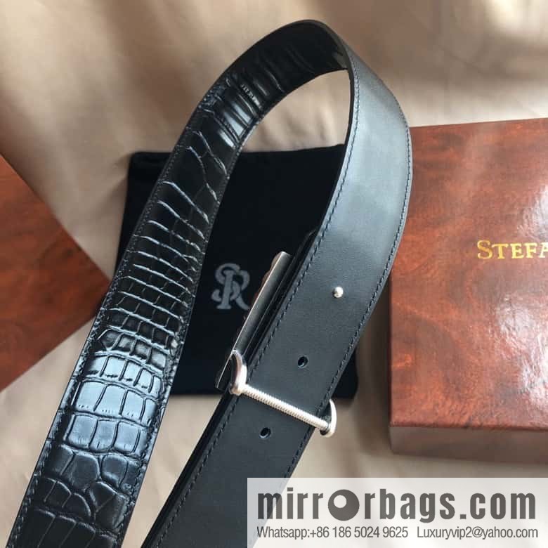 Stefano Ricci Stephen, stainless steel acrylic hanging buckle 3.8cm alligator belt