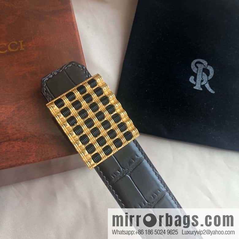 Stefano Ricci Stephen, stainless steel acrylic hanging buckle 3.8cm alligator belt