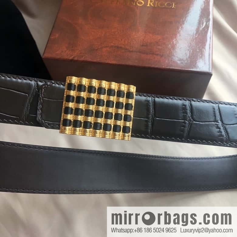 Stefano Ricci Stephen, stainless steel acrylic hanging buckle 3.8cm alligator belt