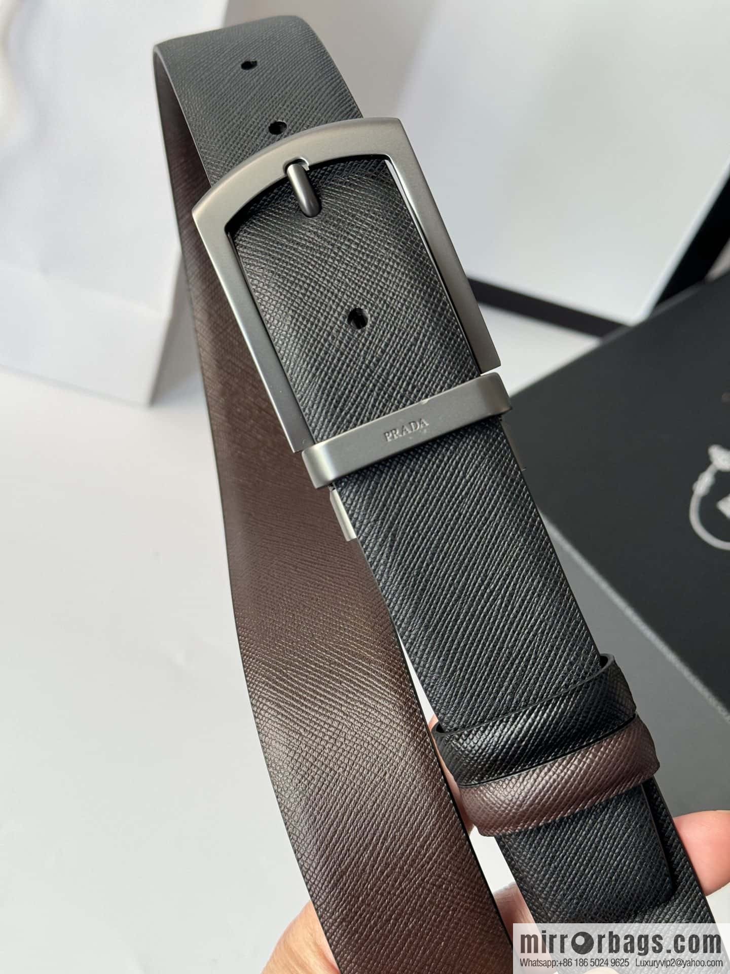 PRADA, Men's Rotating Pin Buckle Double-Sided Cross Belt 3.5CM