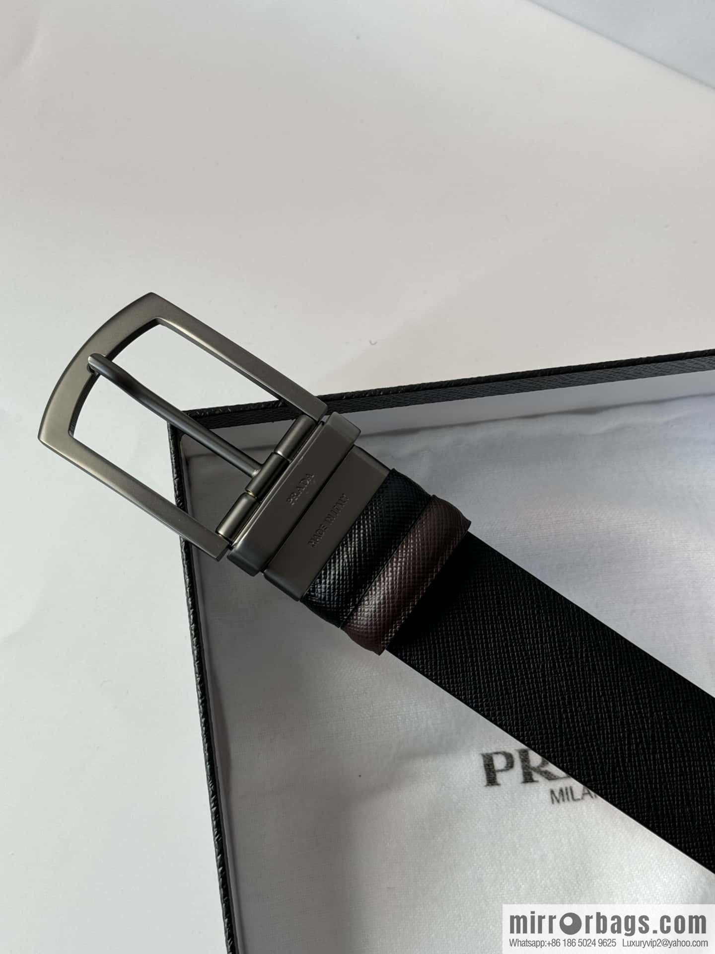 PRADA, Men's Rotating Pin Buckle Double-Sided Cross Belt 3.5CM