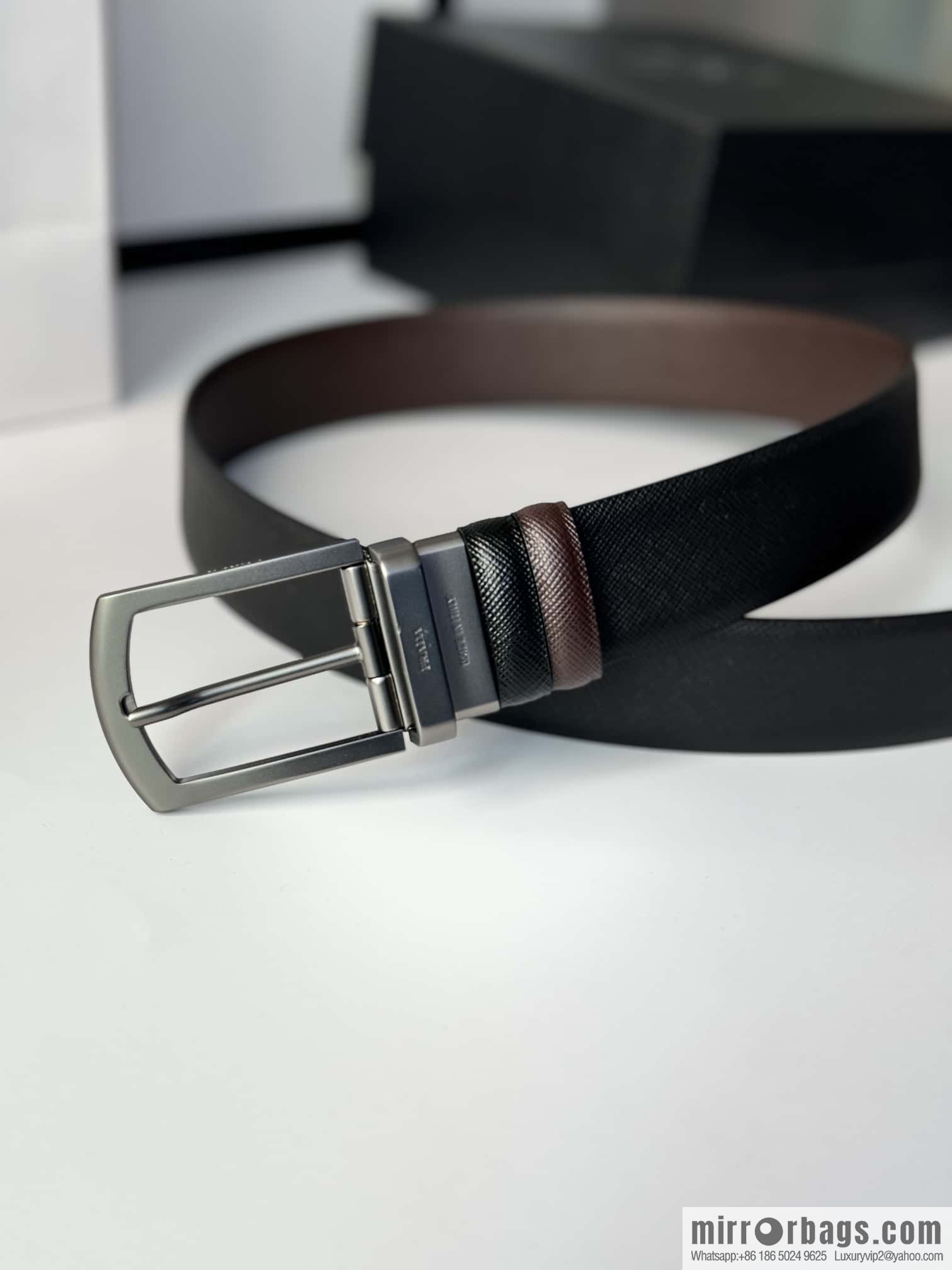 PRADA, Men's Rotating Pin Buckle Double-Sided Cross Belt 3.5CM
