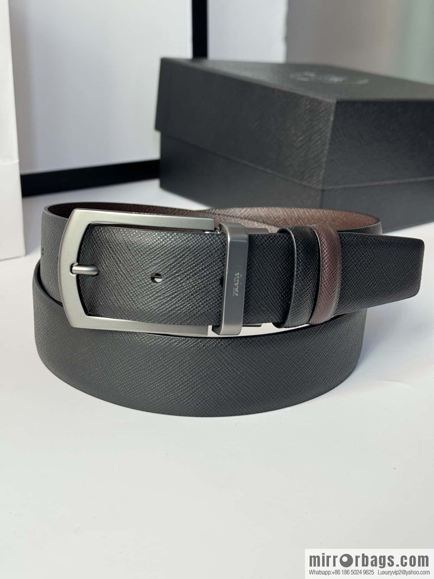 PRADA, Men's Rotating Pin Buckle Double-Sided Cross Belt 3.5CM