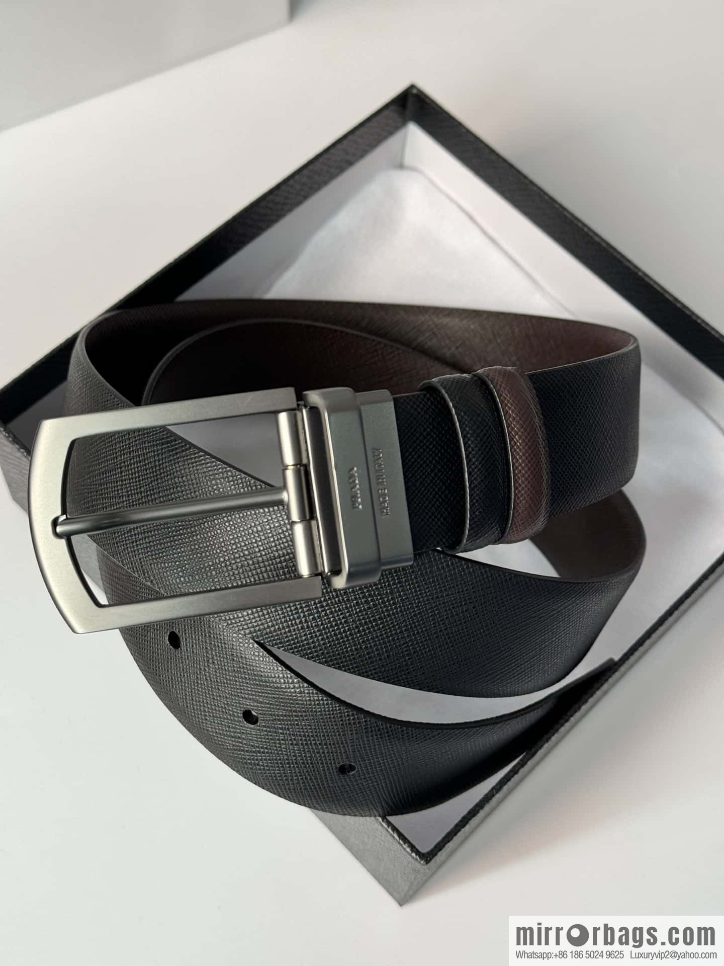 PRADA, Men's Rotating Pin Buckle Double-Sided Cross Belt 3.5CM