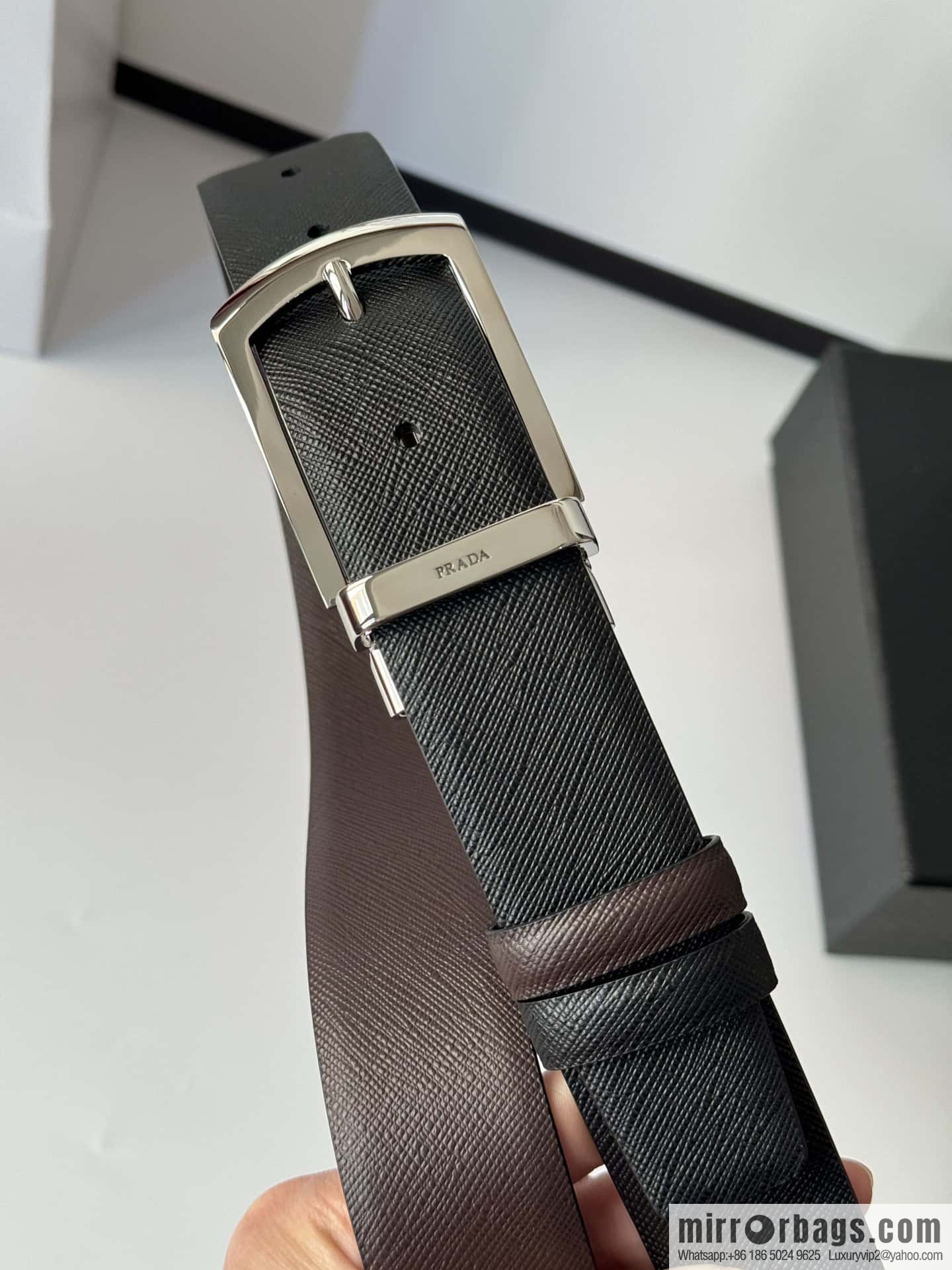 PRADA, Men's Rotating Pin Buckle Double-Sided Cross Belt 3.5CM