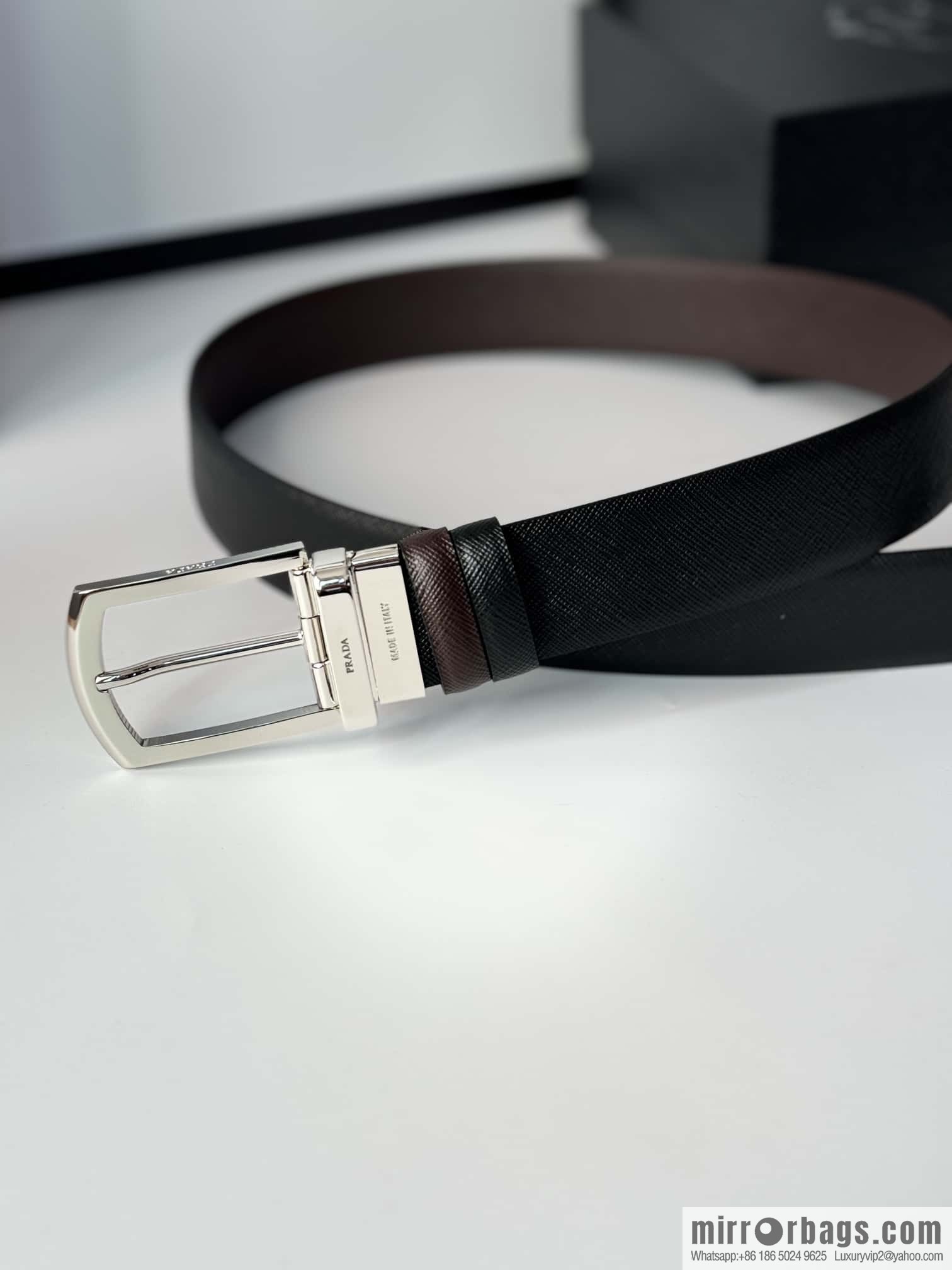 PRADA, Men's Rotating Pin Buckle Double-Sided Cross Belt 3.5CM