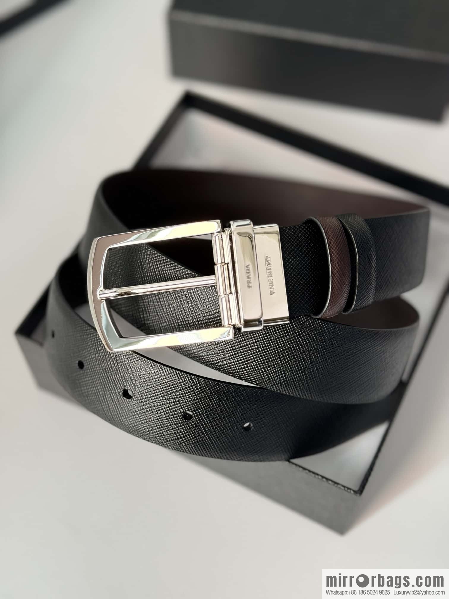 PRADA, Men's Rotating Pin Buckle Double-Sided Cross Belt 3.5CM