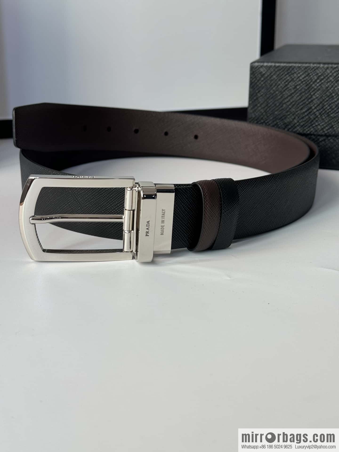 PRADA, Men's Rotating Pin Buckle Double-Sided Cross Belt 3.5CM
