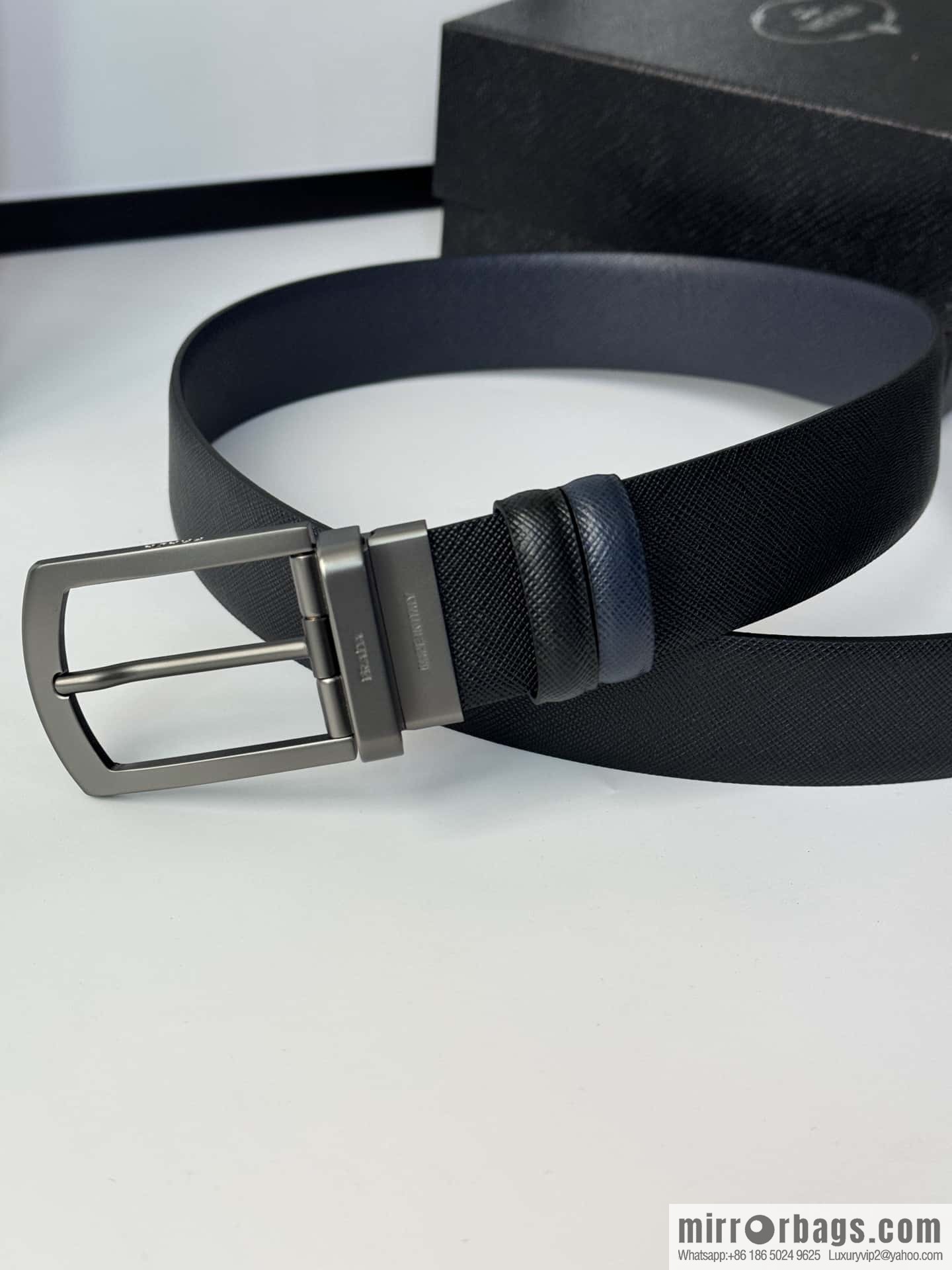 PRADA, Men's Rotating Pin Buckle Double-Sided Cross Belt 3.5CM