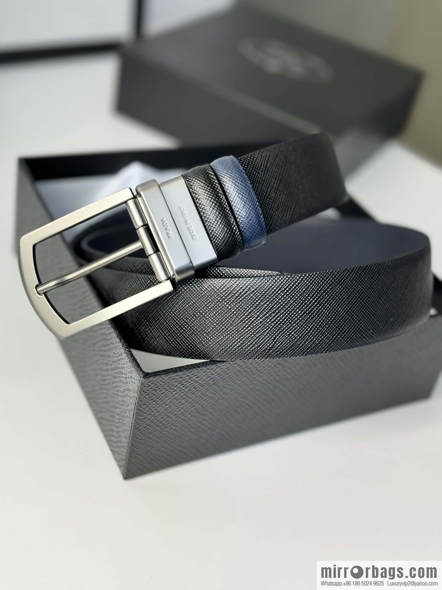 PRADA, Men's Rotating Pin Buckle Double-Sided Cross Belt 3.5CM