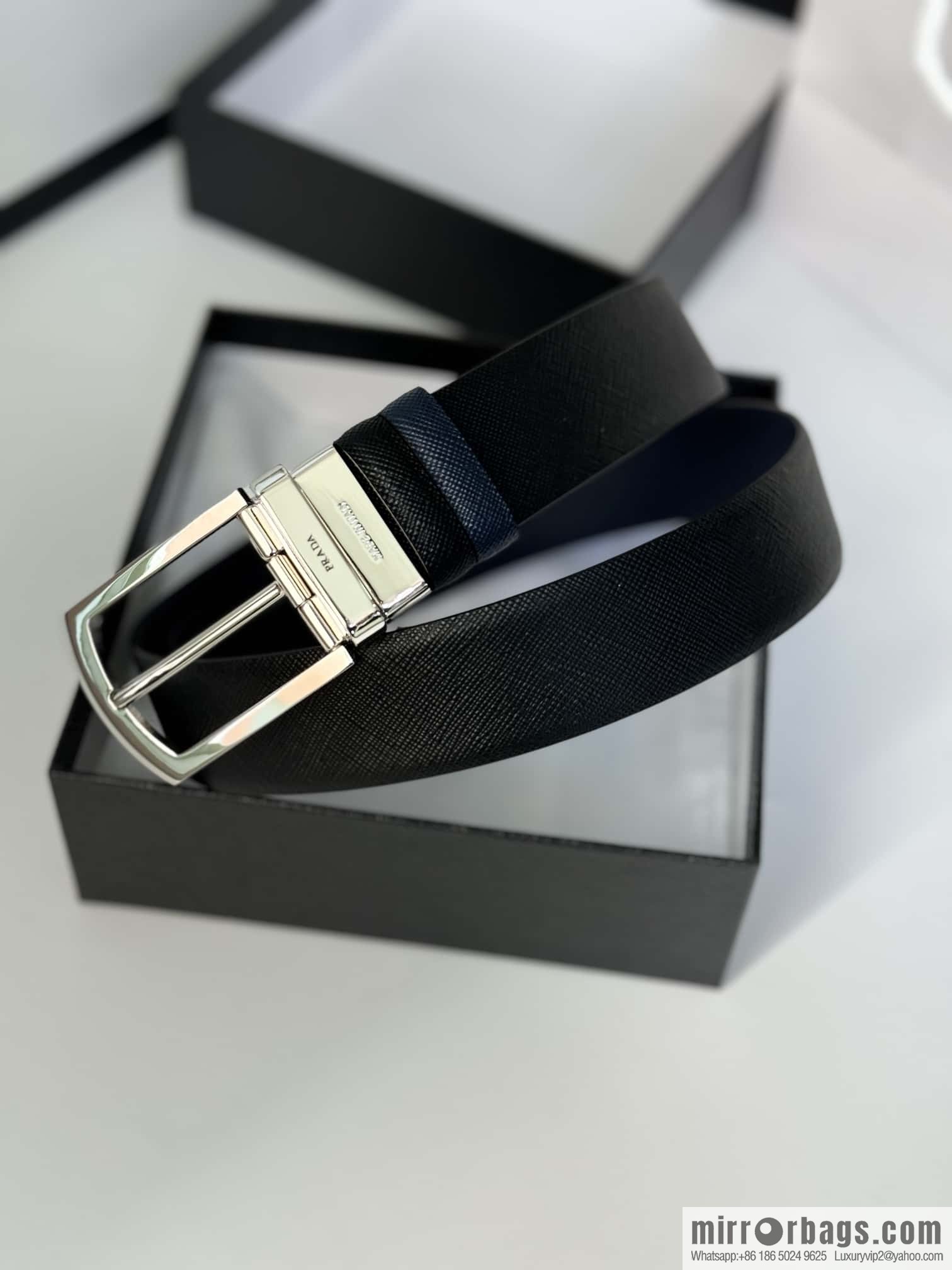 PRADA, Men's Rotating Pin Buckle Double-Sided Cross Belt 3.5CM