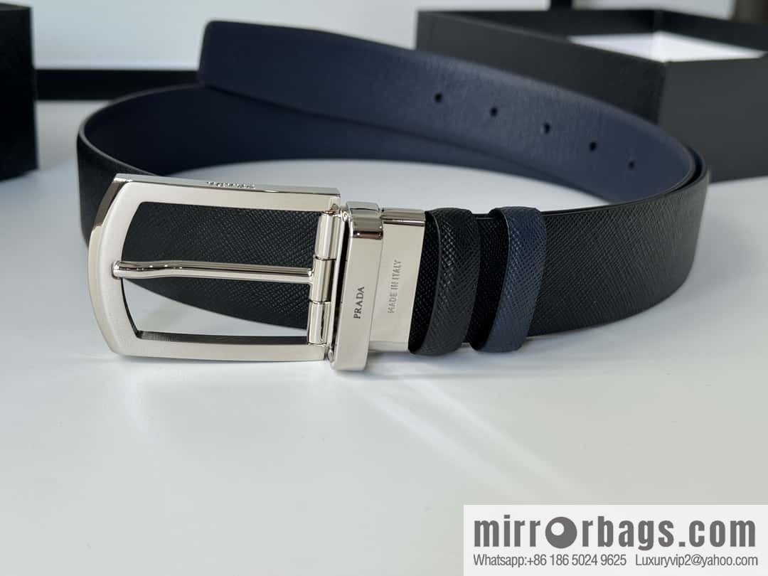 PRADA, Men's Rotating Pin Buckle Double-Sided Cross Belt 3.5CM