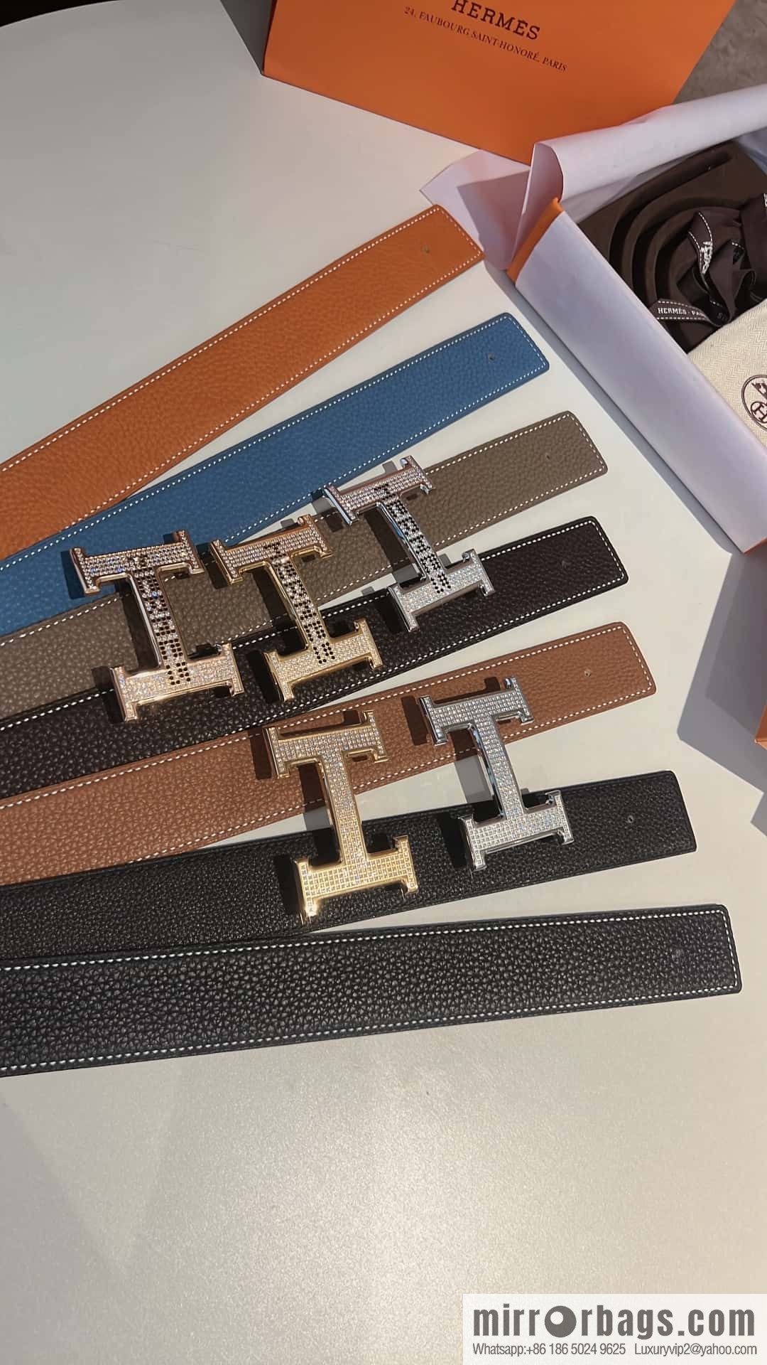Hermes Hermes, stainless steel inlaid diamond buckle, first layer cowhide lychee texture belt 3.8CM