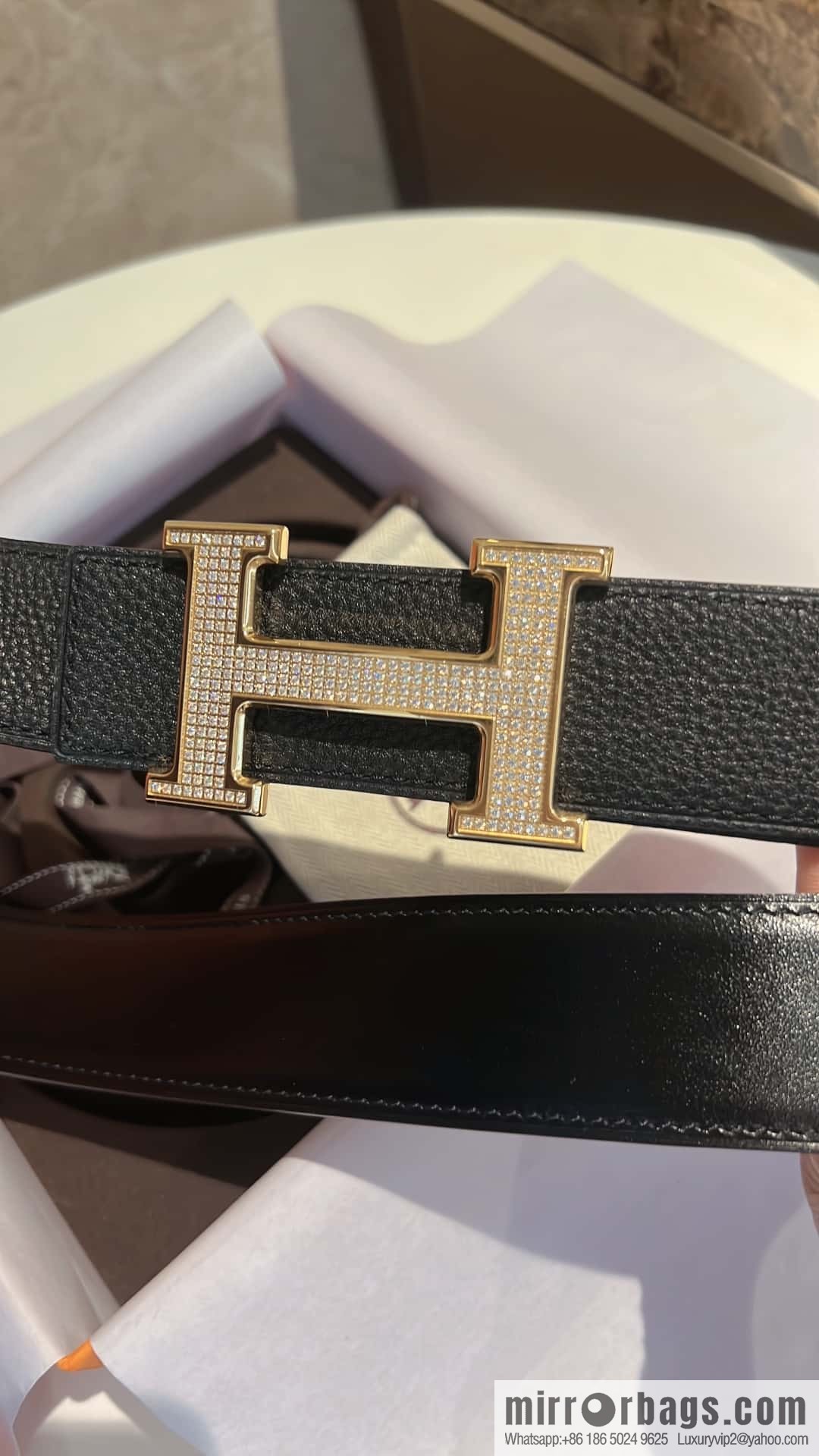 Hermes Hermes, stainless steel inlaid diamond buckle, first layer cowhide lychee texture belt 3.8CM