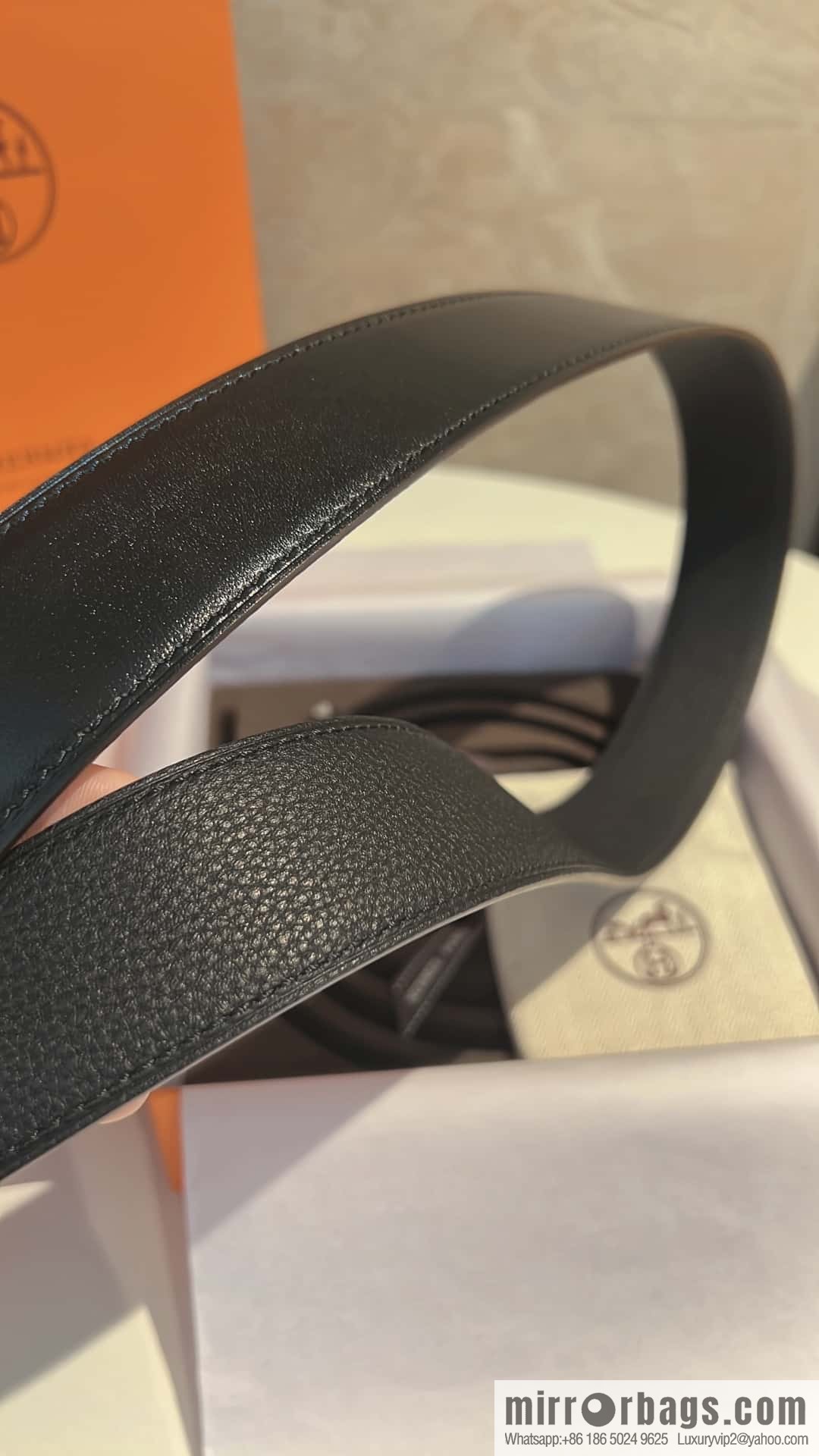 Hermes Hermes, stainless steel inlaid diamond buckle, first layer cowhide lychee texture belt 3.8CM