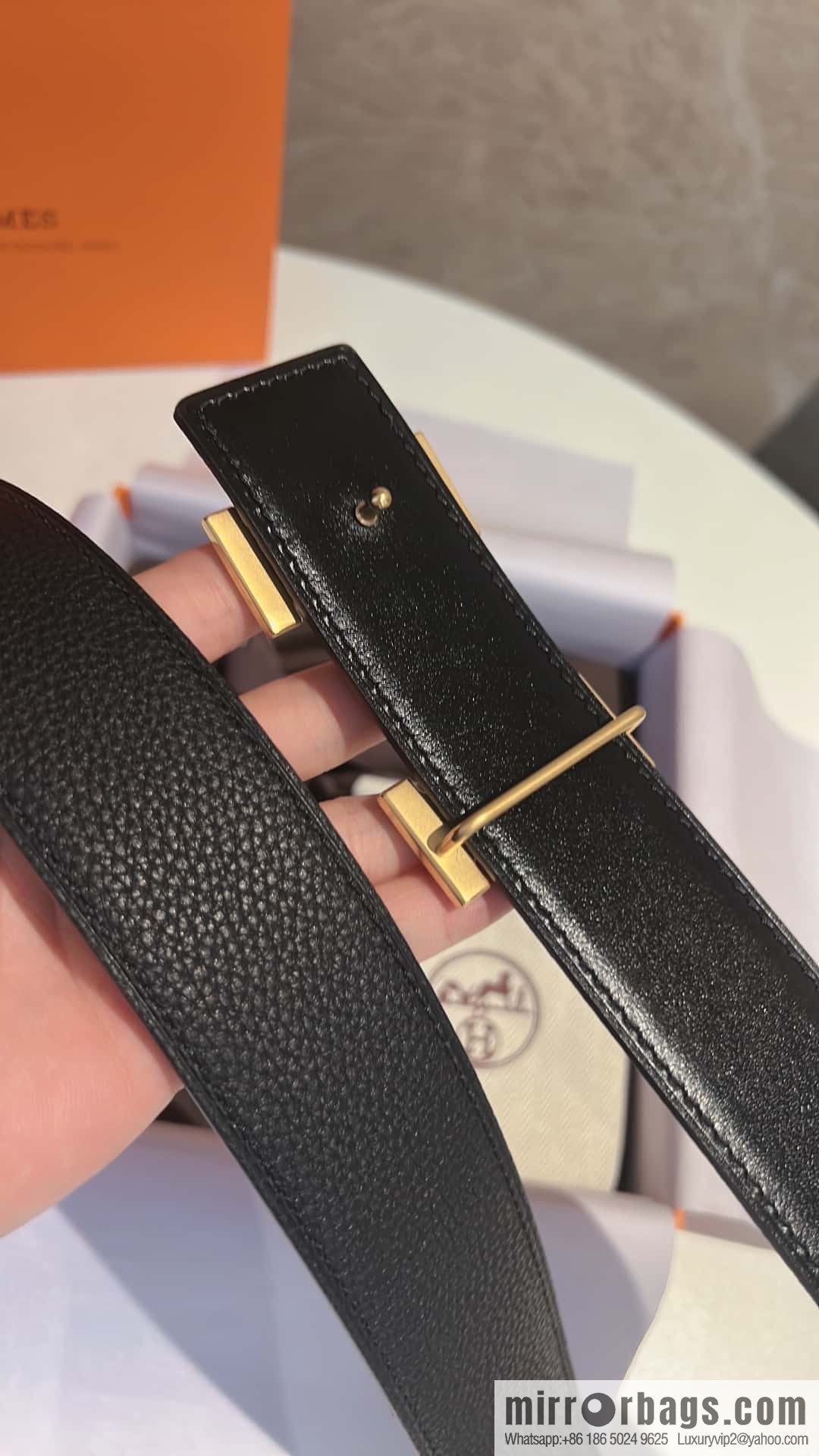 Hermes Hermes, stainless steel inlaid diamond buckle, first layer cowhide lychee texture belt 3.8CM
