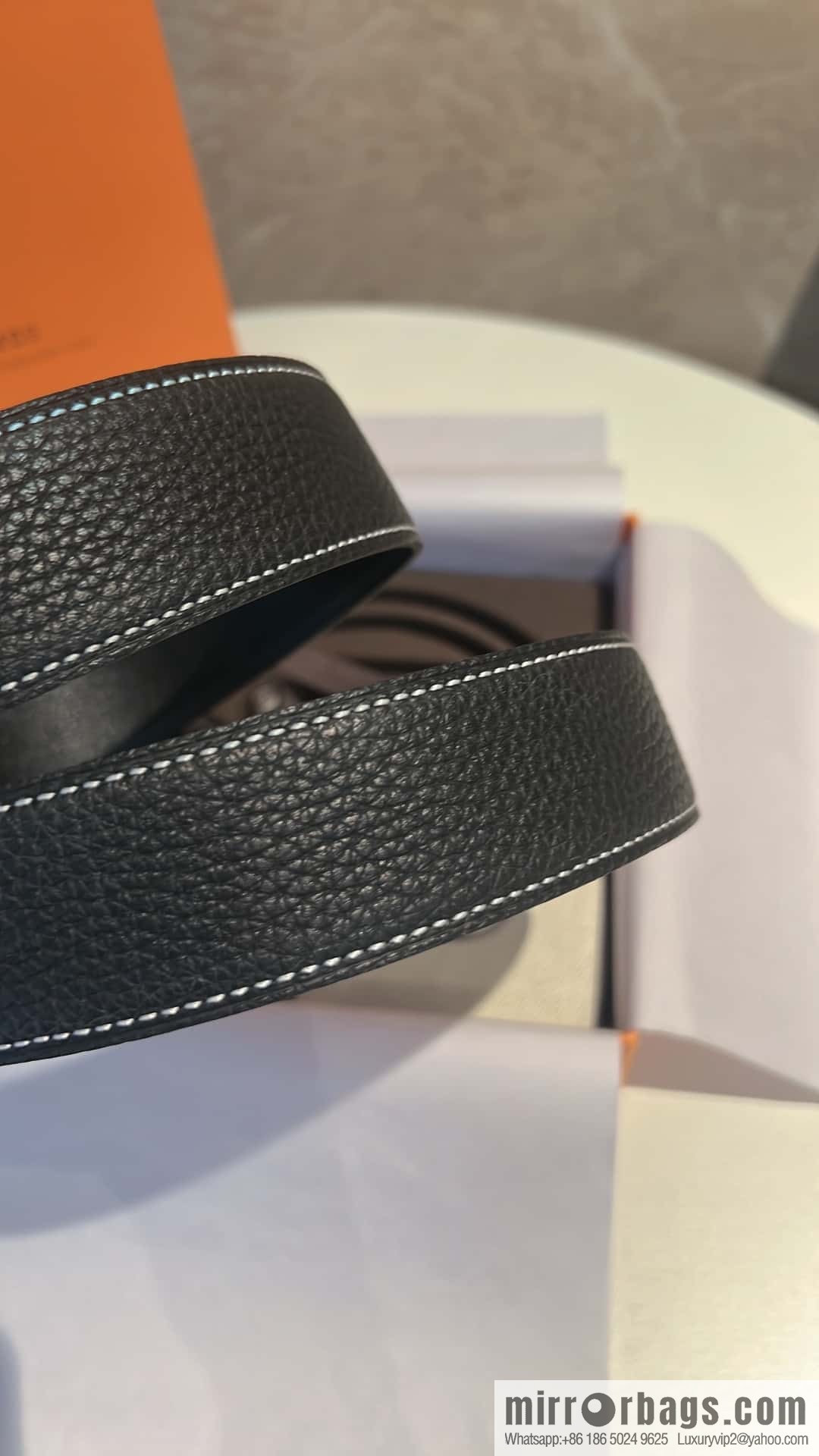 Hermes Hermes, stainless steel inlaid diamond buckle, first layer cowhide lychee texture belt 3.8CM