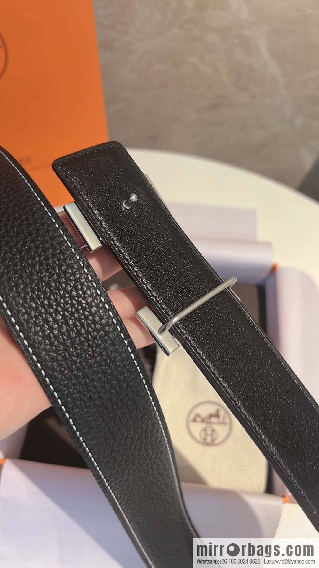 Hermes Hermes, stainless steel inlaid diamond buckle, first layer cowhide lychee texture belt 3.8CM