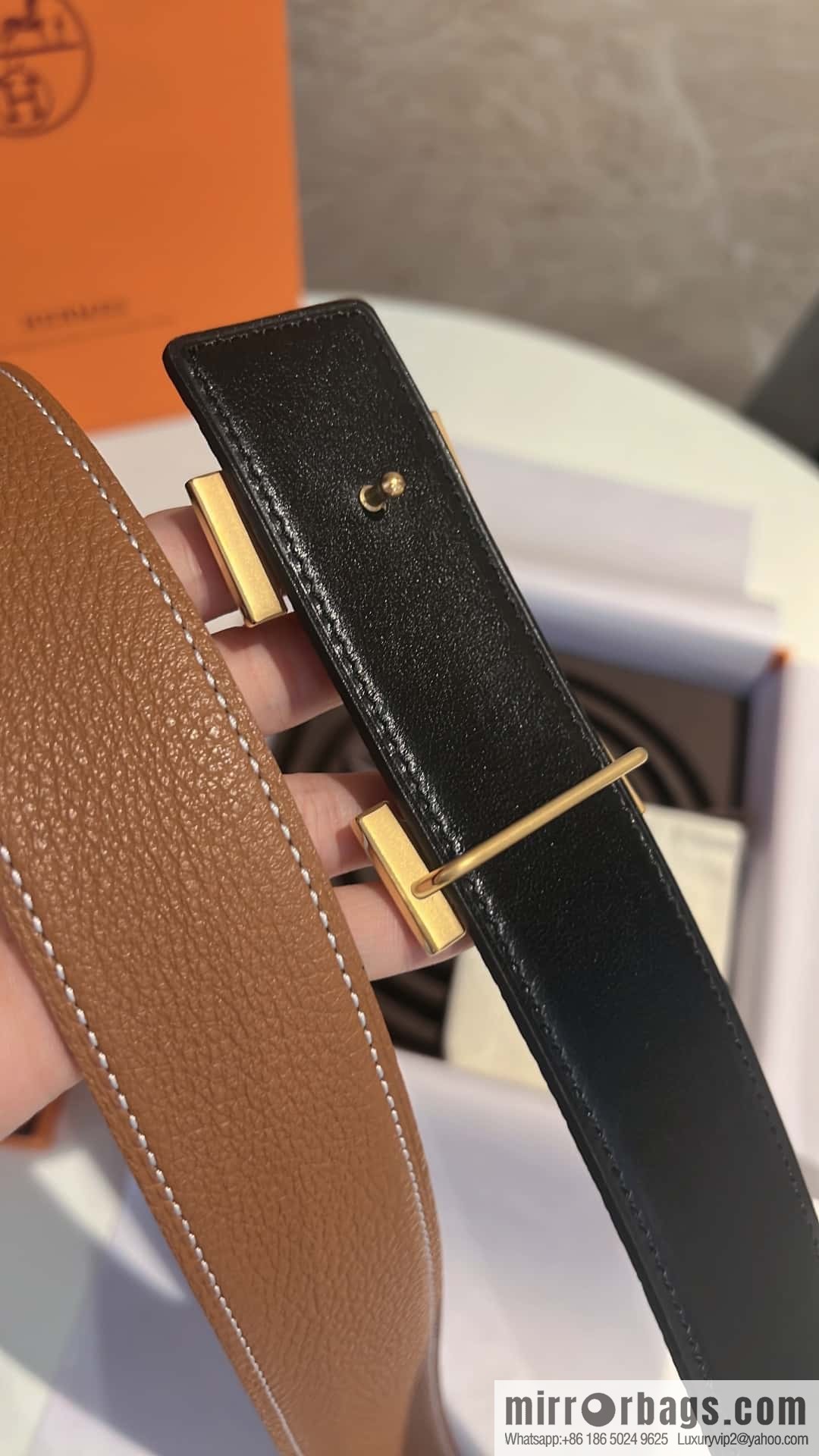 Hermes Hermes, stainless steel inlaid diamond buckle, first layer cowhide lychee texture belt 3.8CM
