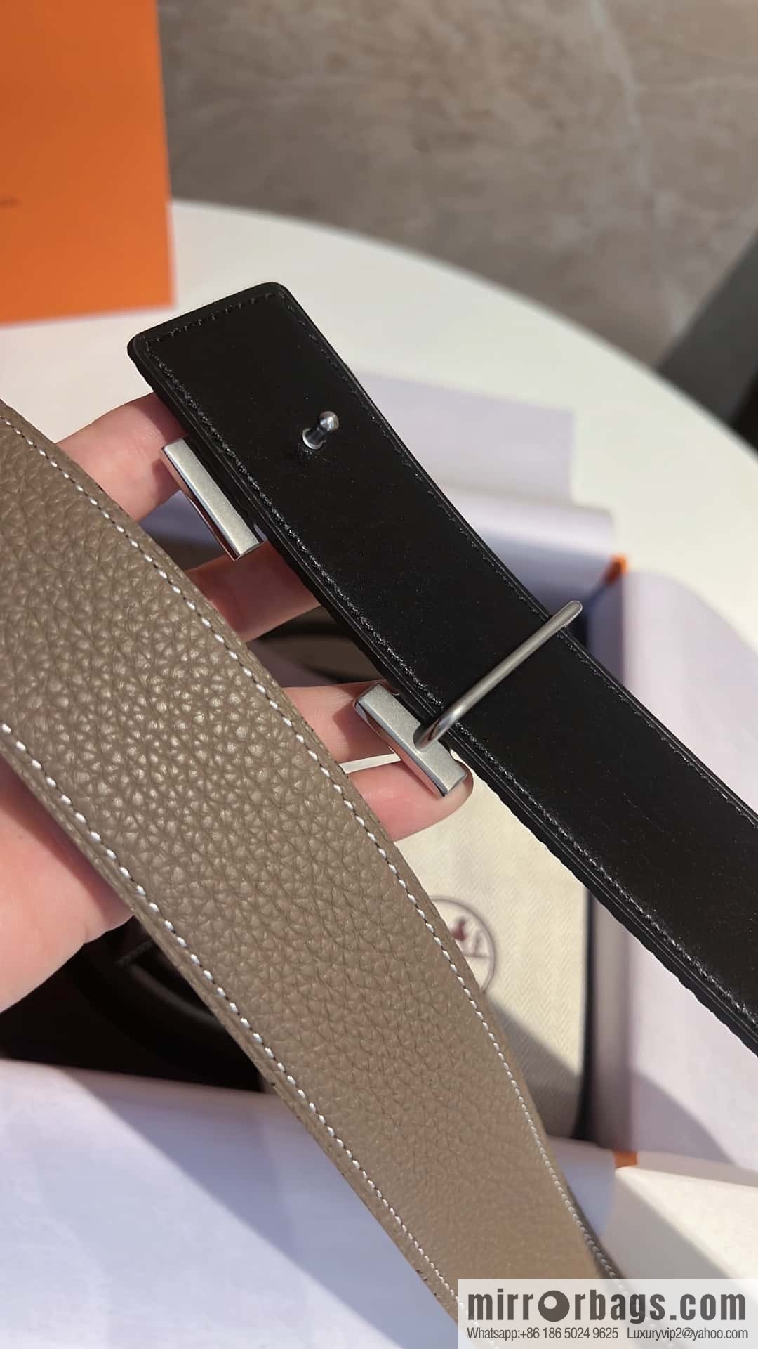 Hermes Hermes, stainless steel inlaid diamond buckle, first layer cowhide lychee texture belt 3.8CM
