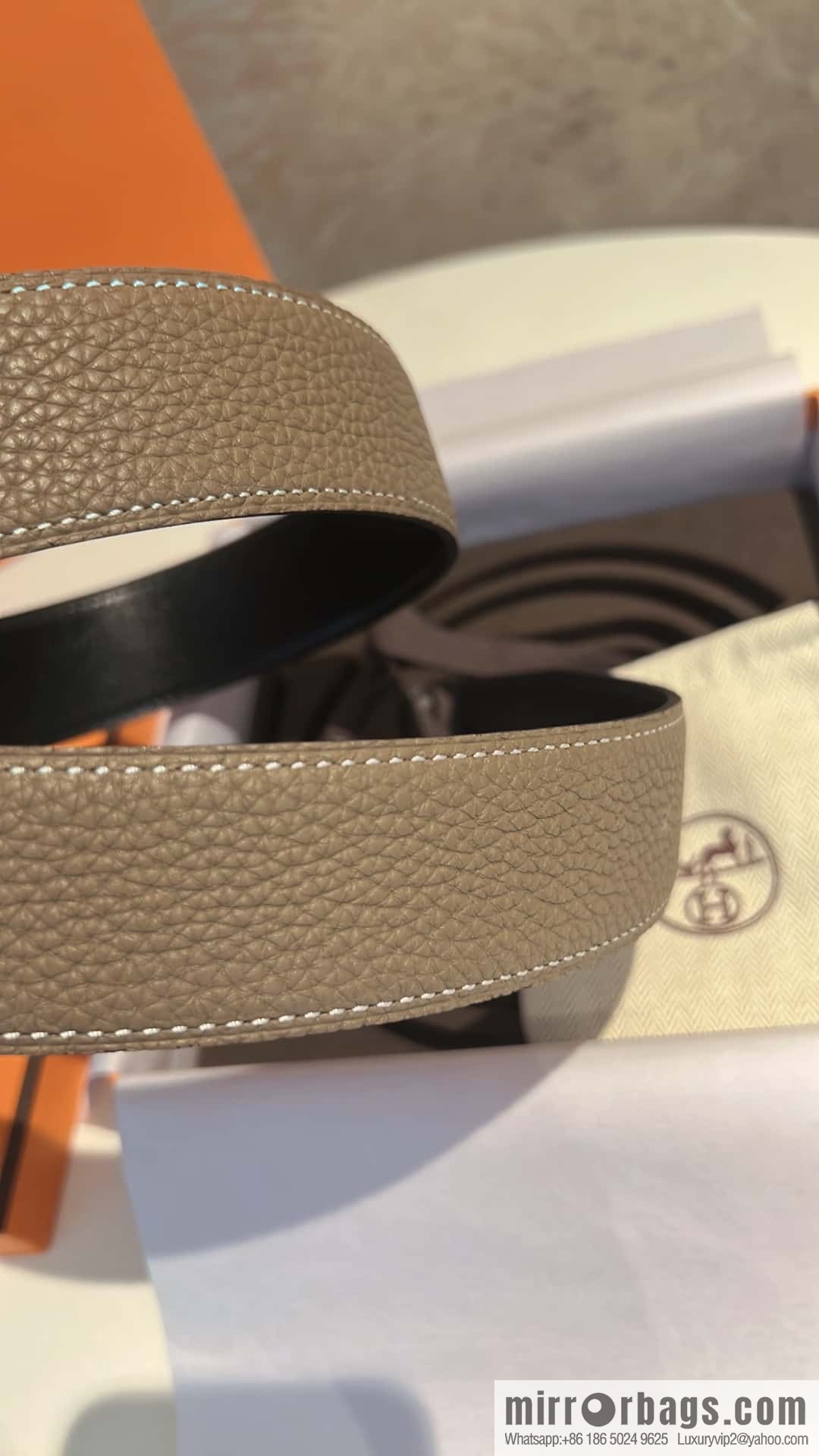 Hermes Hermes, stainless steel inlaid diamond buckle, first layer cowhide lychee texture belt 3.8CM