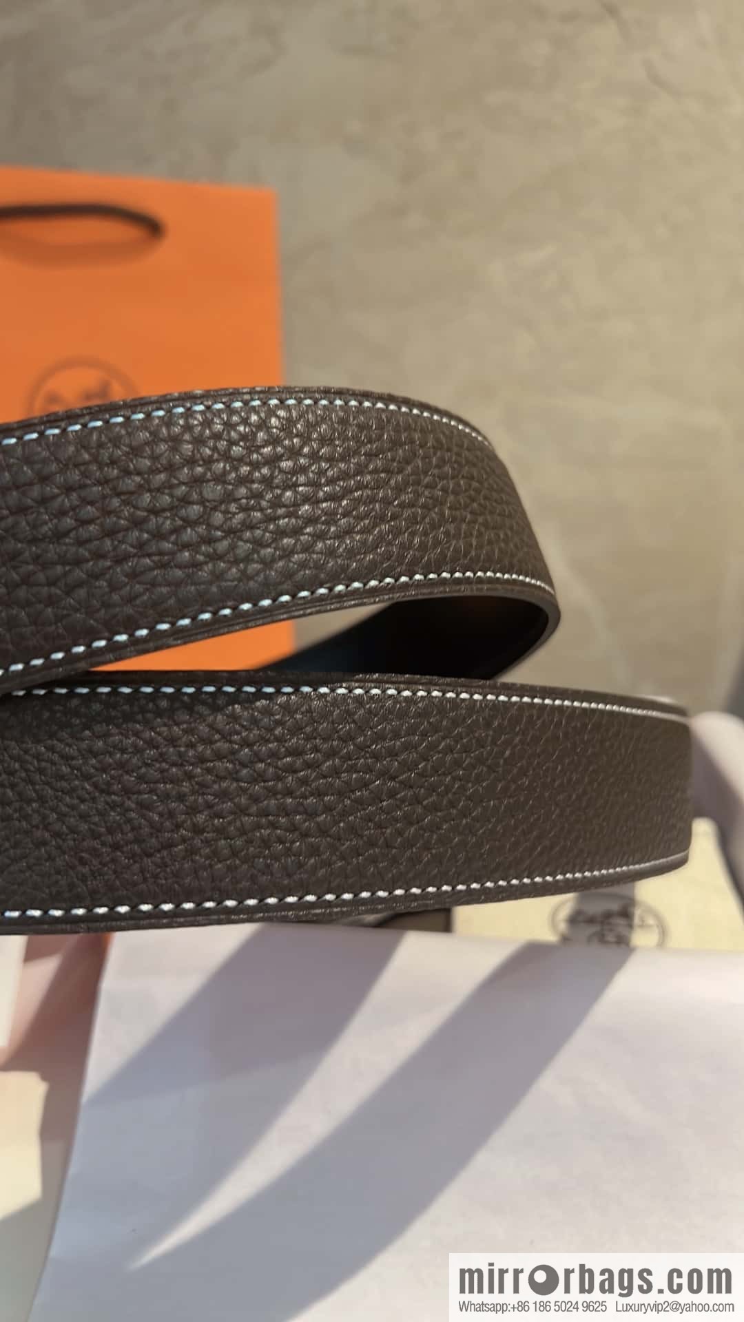 Hermes Hermes, stainless steel inlaid diamond buckle, first layer cowhide lychee texture belt 3.8CM
