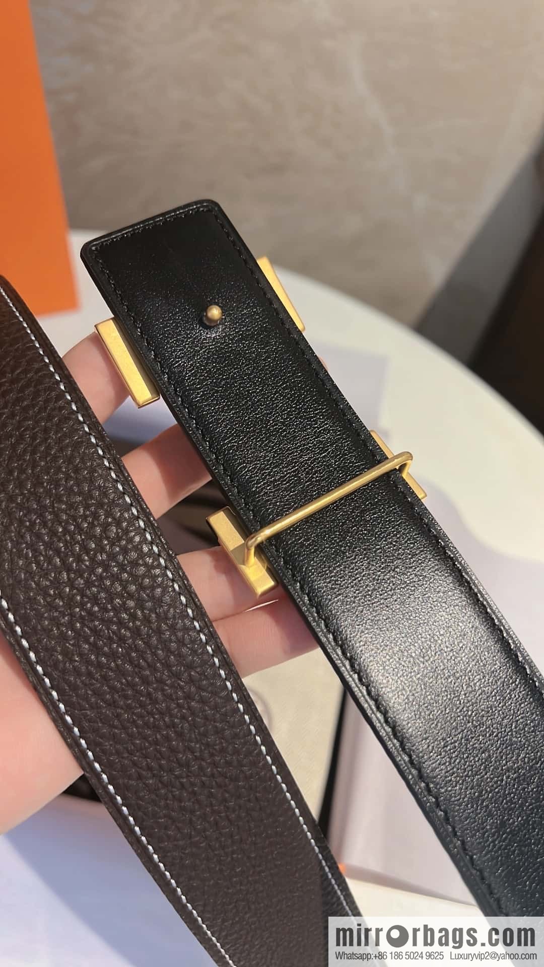 Hermes Hermes, stainless steel inlaid diamond buckle, first layer cowhide lychee texture belt 3.8CM
